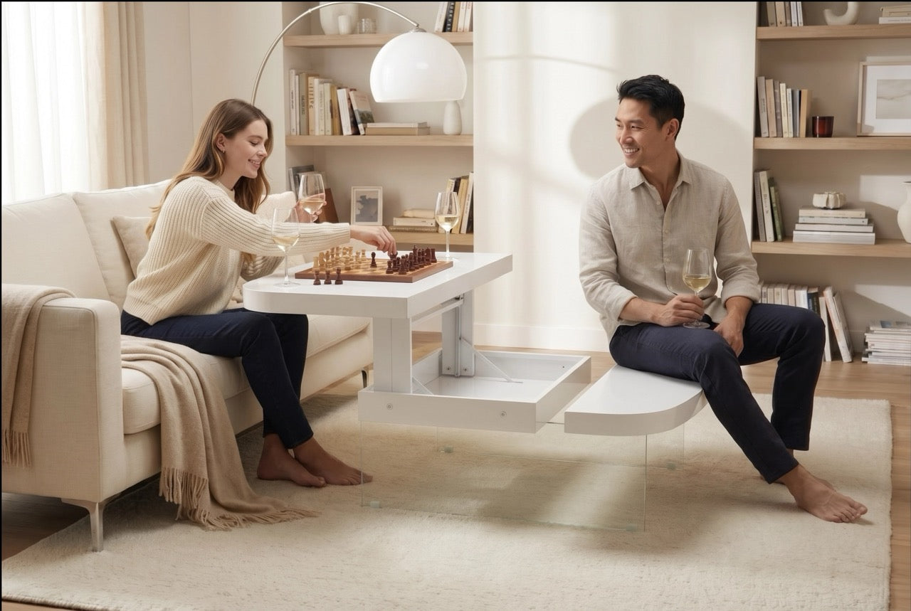 FlexTop Lift Coffee Table | Hidden Storage | Gloss White | Urban Nesti