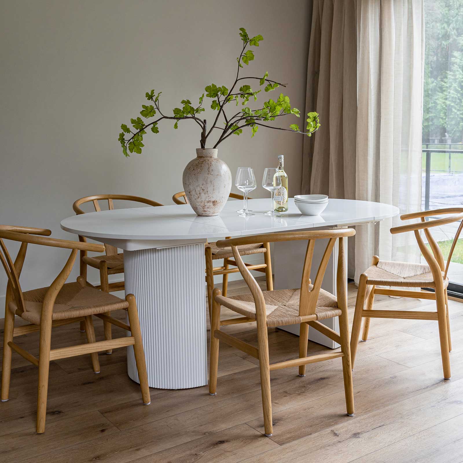 OvalNest Extension Dining Table - White/White