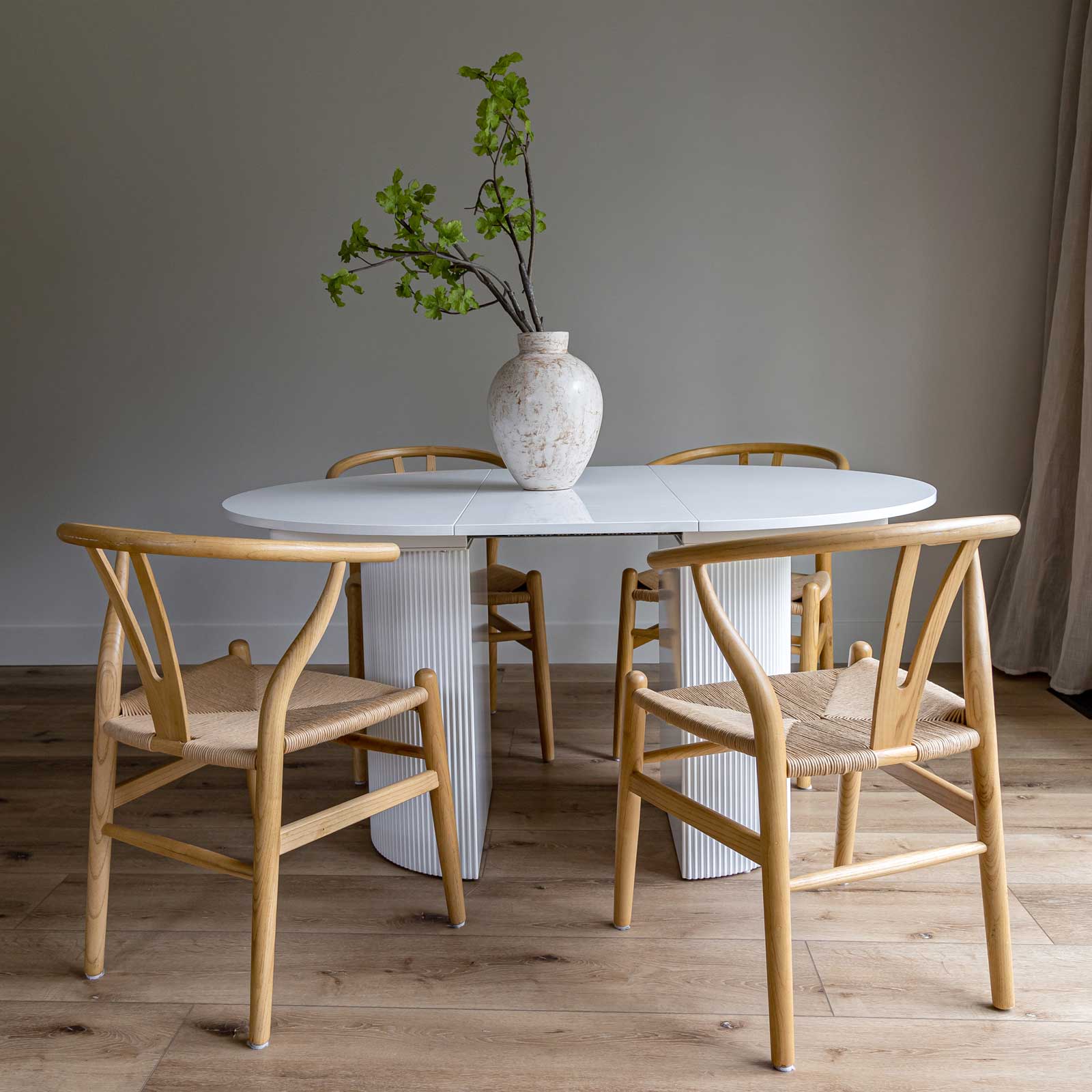OvalNest Extension Dining Table - White/White