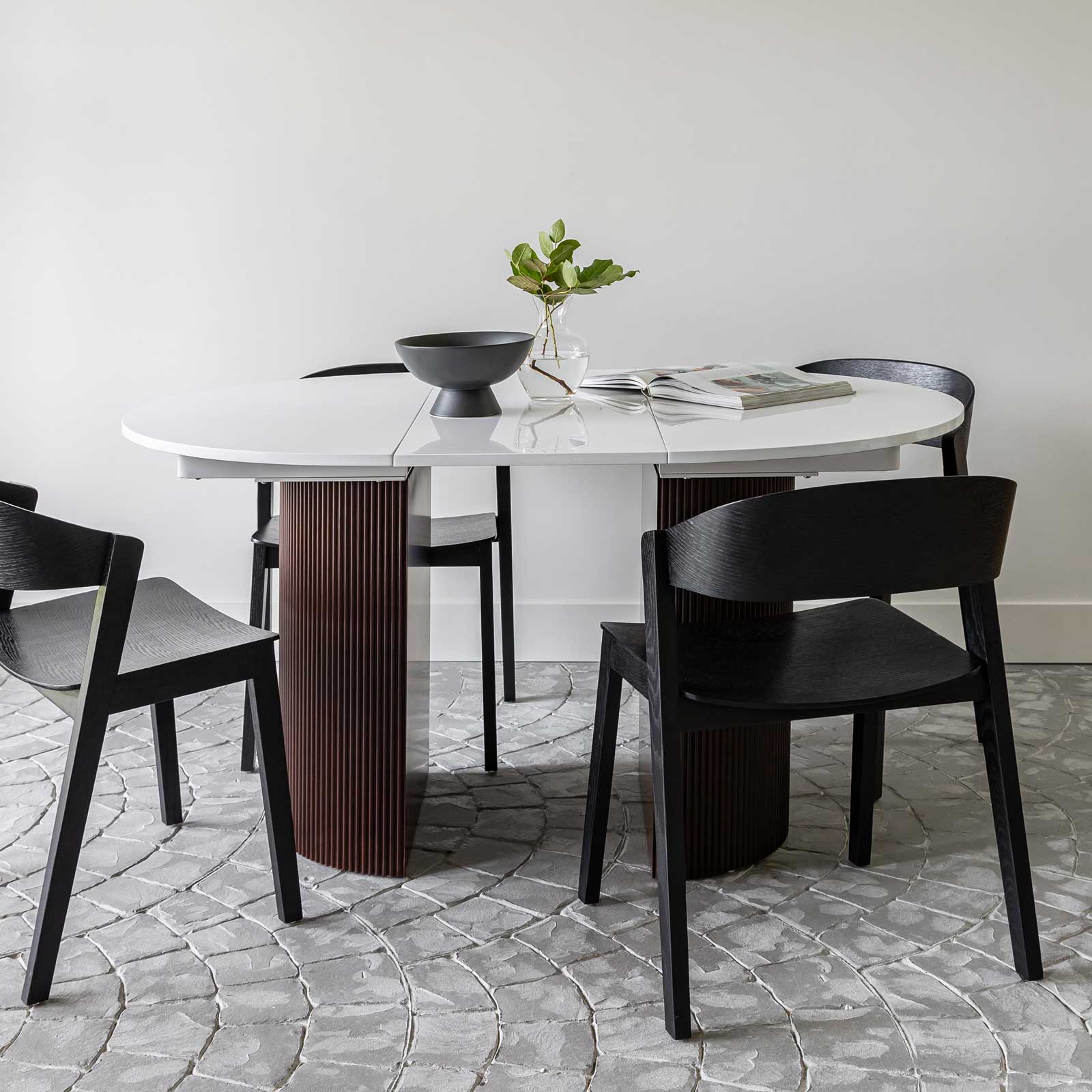 OvalNest Extension Dining Table - White/Brown