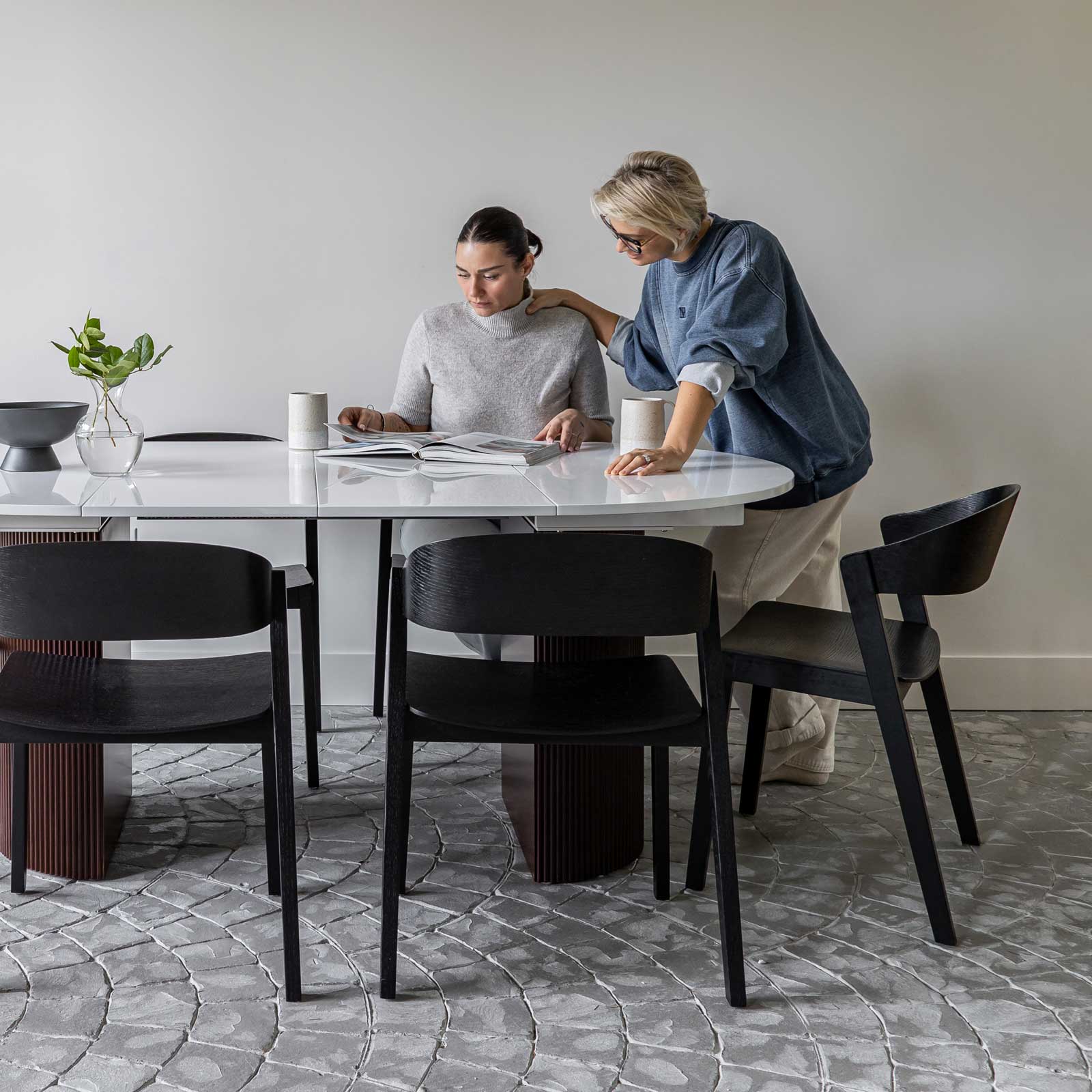 OvalNest Extension Dining Table - White/Brown